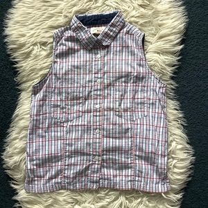 Vintage red white & blue plaid sleeveless cropped button front shirt